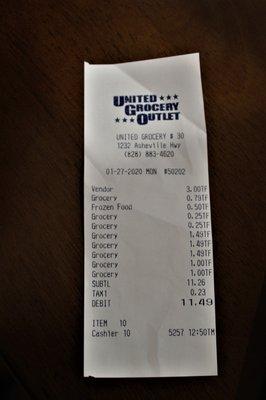 How your receipts look. If you buy two of the same item for 50 cents, they will enter it as a total of $1.