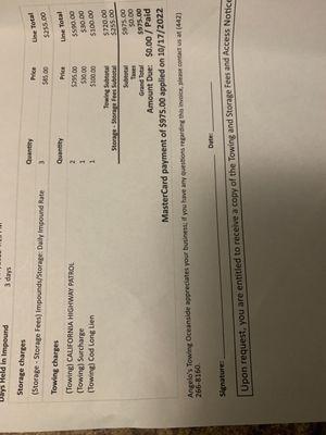 $295/hour "California Highway Patrol" fee