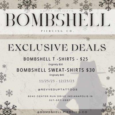 @bombshell.piercing.co tshirts are $25 each and sweatshirts are $30 each!