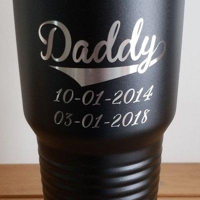 30oz "Daddy" tumbler engraved with children's birth dates