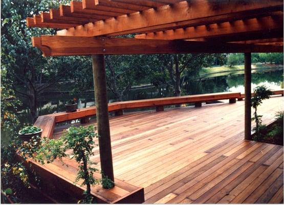 Deck, benches, and trellis constructed by Tony Addy's Building Services.