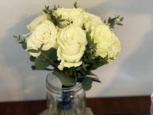 Bridal bouquet all white roses!