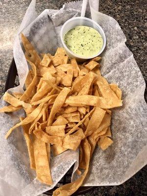 Tortilla strips and dip they bring to the table - delicious!