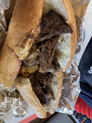 Steak tip and cheese. Toasted.