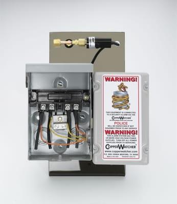 CopperWatcher mounts directly to the A/C safety disconnect