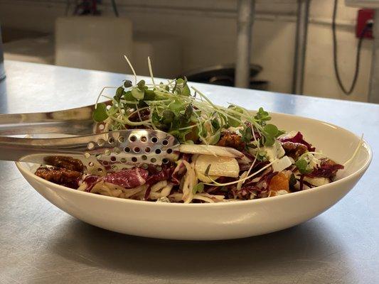 Red oak lettuce with roasted beets, farmer's market goat cheese, dried apricots, tarragon vinaigrette