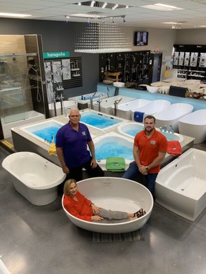 Doug, Jayne  and Trevor Johnson.  70 tubs to sit in in our showroom