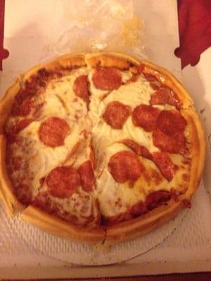 Deep dish pepperoni pizza