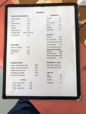 Breakfast menu