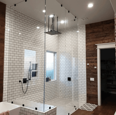 Stand in fully remodeled Glass Wall Master bathroom shower.