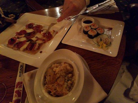 Sea Urchin Risotto, Sopressato Flatbread, Salmon Belly Roll