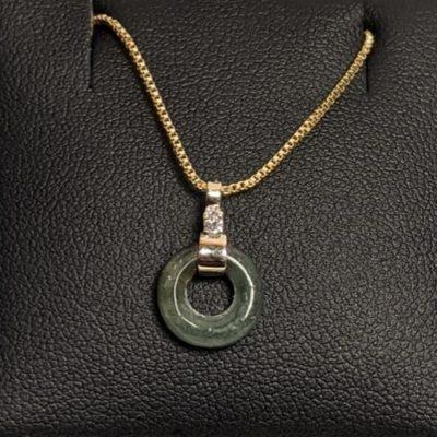 Jade and diamond gold necklace