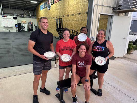 Challenge winners get to pie their coach