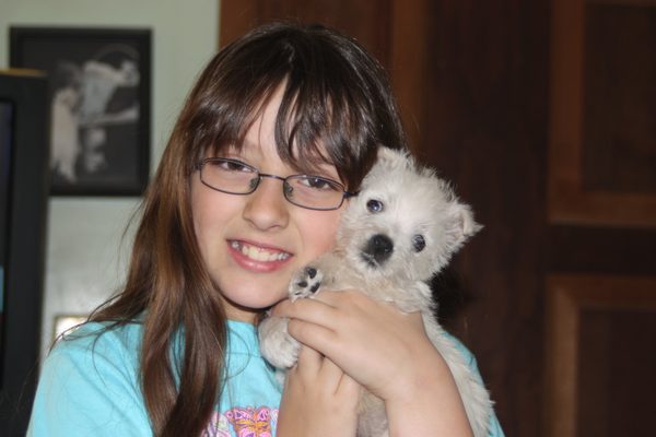 Hayley with a westie pup