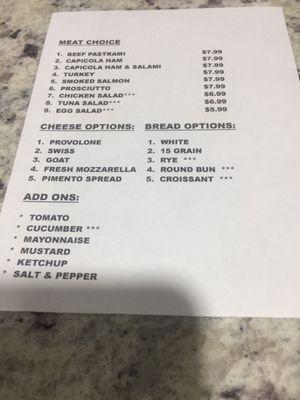 Sandwich Menu