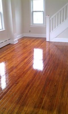 Total remediation from water damage. Refinished oak floors, new walls and wood trim work.