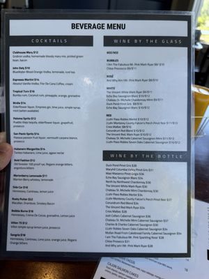 Beverage menu