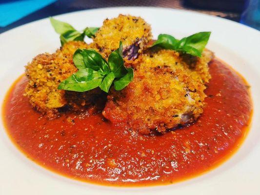 One of our favorite meals.  Eggplant parm bites made with our ping tung eggplants fresh from the organic farm!