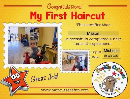 Babies first haircut certificate