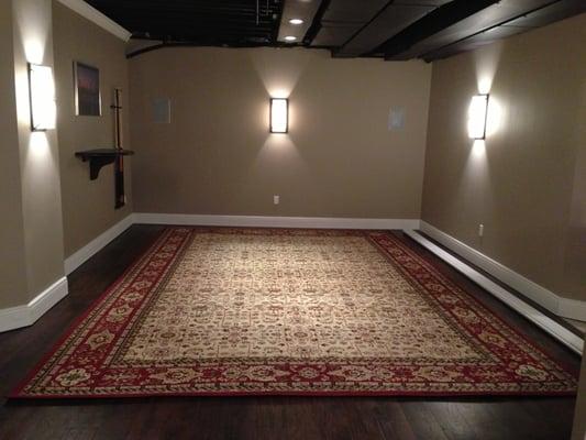 Beautiful luxury vinyl plank in a basement.