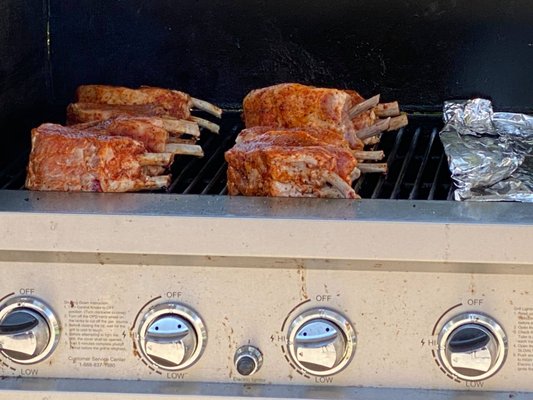 Double cut pork chops on the grill