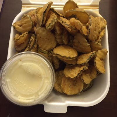 Strange dry fried pickle chips.  Don't expect them to taste like pickles.  The ranch is also meh.