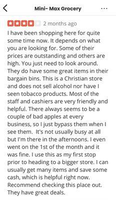 Review posted under wrong store location.