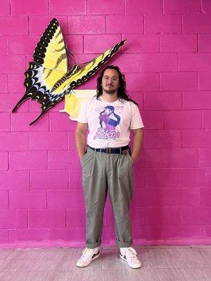 Cute lil butterfly decal against a fuscia brick wall. A perfect backdrop 3