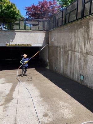 Pressure washing of exterior concrete, walls, patios and driveways.