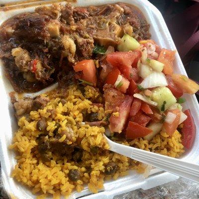 Stewed Beef Oxtails Meal, rice and salad