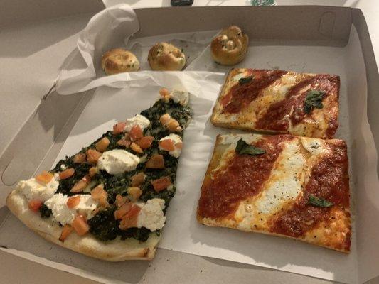 Spinach, Garlic Knots, Grandma Pizza