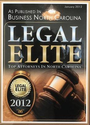 Winner of the Legal Elite Award for Top Attorneys in North Carolina