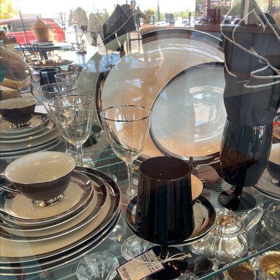 78-piece beautiful Gemini Black & Silver fine china, Japan, circa 1970. $595