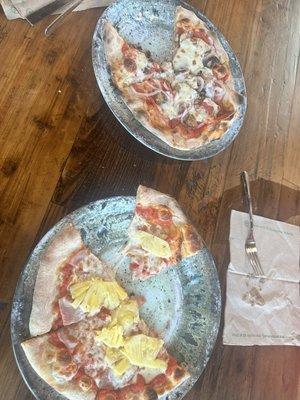 Classic pizza and Hawaiian pizza