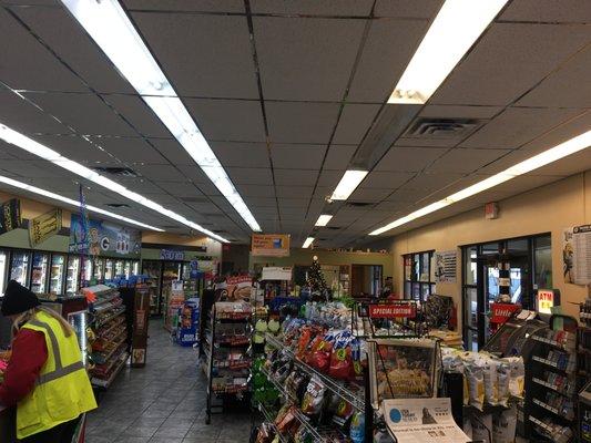 Convenience store with half LED and half fluorescent lighting