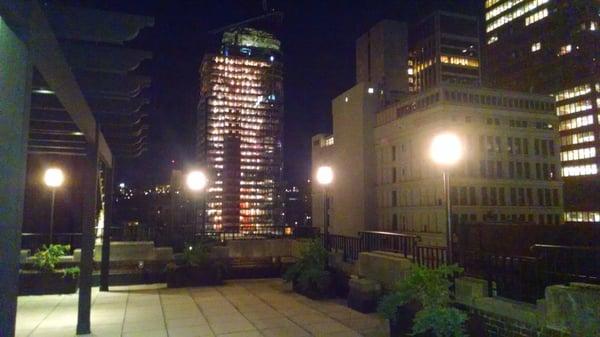 A view from the rooftop patio at night.