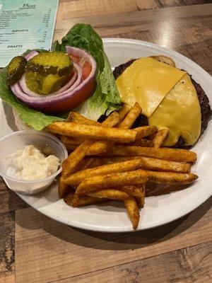 Deluxe cheeseburger with fries