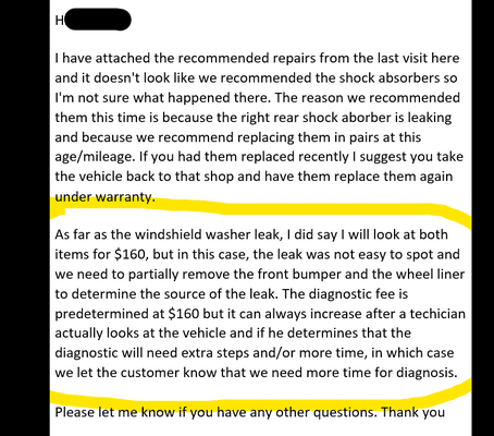 Email from the Service Technician