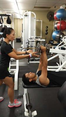 Katherine Aguirre training her client. Email instantenergy@fitnessX.com or call (714) 483-2849 to inquire about training.