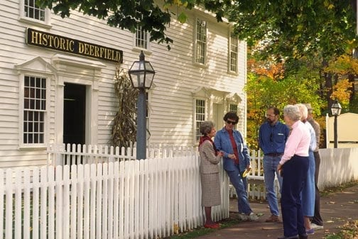 Visitors in front of the Hall Tavern Visitor Center.