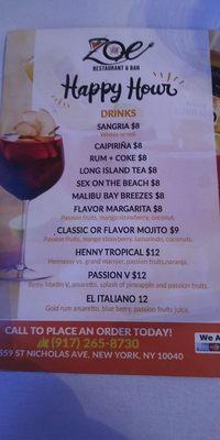 Happy Hour menu