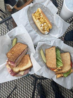 We got the hotdog, pimento cheese sandwich, and the triple sandwich.