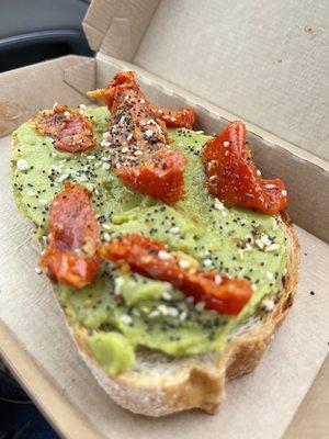 Avacado toast.  Must get with roasted tomatoes so good!! 5/5