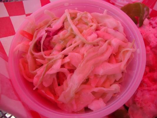 A small bowl of Coleslaw included with the Lobster Roll Up Close