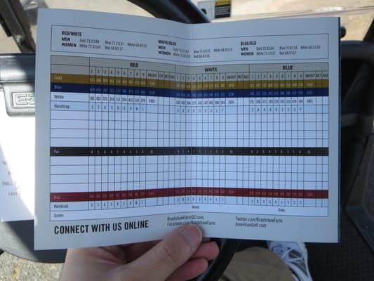 Scorecard. Three nines: Red, White, and Blue.