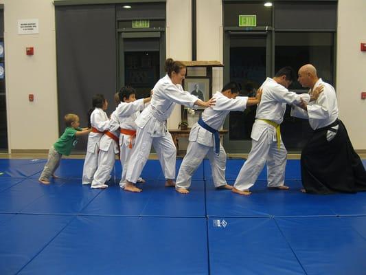 Ki test where people push hard to take Sensei off balance