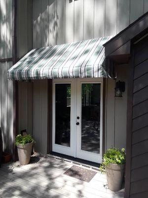 Striped canvas porch awning