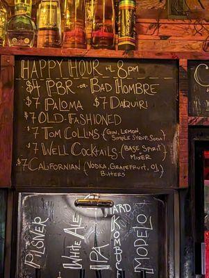 Happy hour menu