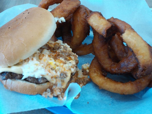 Cheeseburger and onion rings