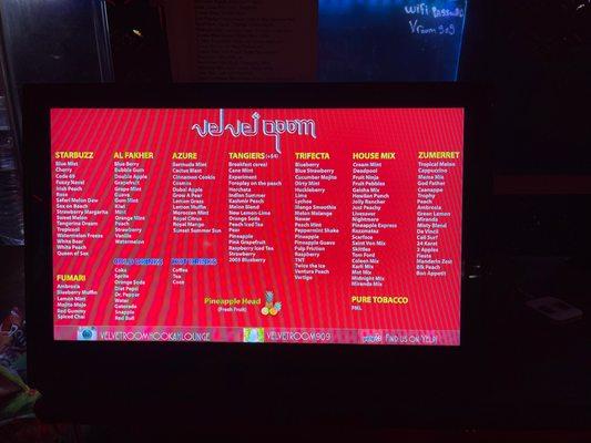 Hookah menu